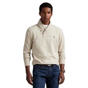 Nwot POLO RALPH LAUREN Sweater XL Beige Shawl-Neck-Button Elbow-Patch-Brown Logo